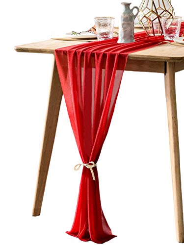 BOXAN Romantic 30x120 Inch Red Sheer Table Runner for Valentine's Day14th February, Wedding Anniversary, Marriage Proposals or Engagements Party Mother's Day Table Swag Valance Reception Decor