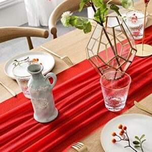 BOXAN Romantic 30x120 Inch Red Sheer Table Runner for Valentine's Day14th February, Wedding Anniversary, Marriage Proposals or Engagements Party Mother's Day Table Swag Valance Reception Decor