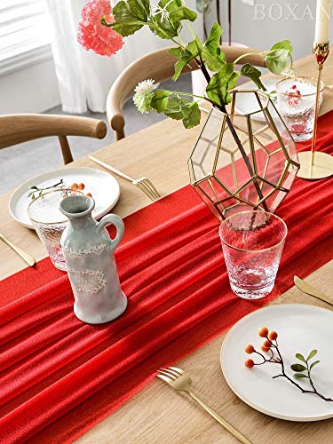 BOXAN Romantic 30x120 Inch Red Sheer Table Runner for Valentine's Day14th February, Wedding Anniversary, Marriage Proposals or Engagements Party Mother's Day Table Swag Valance Reception Decor