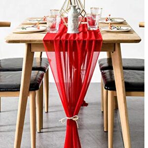 BOXAN Romantic 30x120 Inch Red Sheer Table Runner for Valentine's Day14th February, Wedding Anniversary, Marriage Proposals or Engagements Party Mother's Day Table Swag Valance Reception Decor