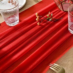 BOXAN Romantic 30x120 Inch Red Sheer Table Runner for Valentine's Day14th February, Wedding Anniversary, Marriage Proposals or Engagements Party Mother's Day Table Swag Valance Reception Decor