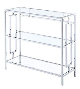 convenience concepts town square 3-tier bookcase, clear glass/chrome frame