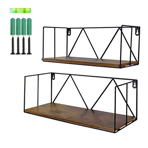 Edenseelake 2 Pack Floating Shelves Wall Mounted Storage Shelf with Metal Wire for Bedroom, Bathroom, Living Room, Kitchen and Office