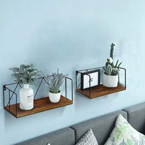 Edenseelake 2 Pack Floating Shelves Wall Mounted Storage Shelf with Metal Wire for Bedroom, Bathroom, Living Room, Kitchen and Office