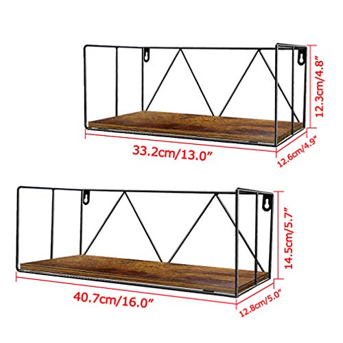 Edenseelake 2 Pack Floating Shelves Wall Mounted Storage Shelf with Metal Wire for Bedroom, Bathroom, Living Room, Kitchen and Office