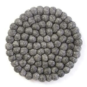 Global Crafts Hand Crafted Felt Ball Wool Trivet Mat from Nepal, 8" Round Pad, Dark Grey