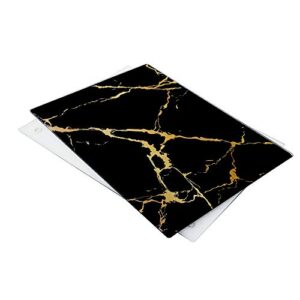 vasuhome tempered glass cutting board set of 2-16x12 inch marble pattern chopping board for kitchen - scratch, heat, shatter resistant and easy to clean- black(gold) and clear