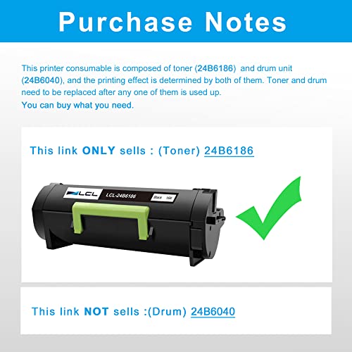 LCL Compatible Toner Cartridge Replacement for Lexmark 24B6186 16000 Pages M3150 XM3150 XM3150H (1-Pack Black)