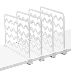 messar 4 pcs plastic shelf dividers for closets, plastic closet dividers white shelf separators perfect for clothes organizer and bedroom kitchen cabinets shelf storage and organization (4 pcs)