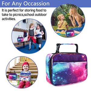 E-Clover Kids Lunch Box Insulated Girls Lunch Boxes Galaxy Lunch Bag Tote Kit for School Travel Picnic Beach Boys Space Gifts Purple Pink