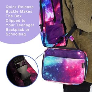 E-Clover Kids Lunch Box Insulated Girls Lunch Boxes Galaxy Lunch Bag Tote Kit for School Travel Picnic Beach Boys Space Gifts Purple Pink