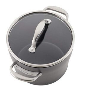 Anolon Allure Hard Anodized Nonstick Sauce Pan/Saucepan with Lid, 4 Quart, Gray