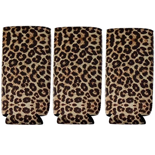 3pcs Neoprene Slim Can Sleeves Covers Collapsible Beer Beverage Coolers for 12oz Slim Energy Drink,Beer,Bottle (Leopard)