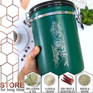 CafetastiQ Coffee Canister - New 2022 Extra Large 38OZ Beans/ 35oz Grounds Airtight Coffee Container for Storage with Date Dial and Release Valve - Accessories Scoop (Fresh Vibes)