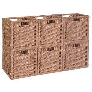 niche cubo set of 6 full-size foldable wicker storage basket- natural