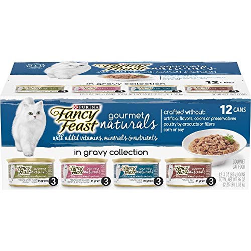 Fancy Feast Gourmet Naturals Gravy Collection,with Added Vitamins, Minerals and Nutrient Variety Pack 12-3OZ CANS