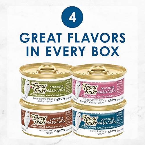 Fancy Feast Gourmet Naturals Gravy Collection,with Added Vitamins, Minerals and Nutrient Variety Pack 12-3OZ CANS