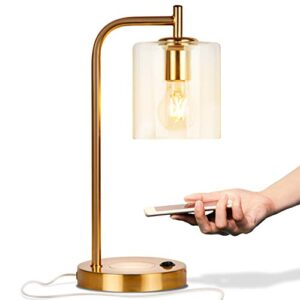 brightech elizabeth table lamp with wireless charging pad and usb port, bedside reading lamp, vintage brass gold desk lamp, nightstand lamp with led bulb for bedroom, living room, office