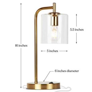 Brightech Elizabeth Table Lamp with Wireless Charging Pad and USB Port, Bedside Reading Lamp, Vintage Brass Gold Desk Lamp, Nightstand Lamp with LED Bulb for Bedroom, Living Room, Office