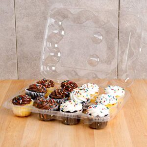 15 Cupcake Containers Plastic Disposable | High Dome Cupcake Boxes 12 Compartment Cupcake Holders Disposable Cupcake Carrier | Dozen Cupcake Trays | Durable Cup Cake Muffin Packaging Transporter