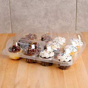 15 cupcake containers plastic disposable | high dome cupcake boxes 12 compartment cupcake holders disposable cupcake carrier | dozen cupcake trays | durable cup cake muffin packaging transporter