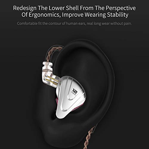 Linsoul KZ ZSX 5BA+1DD 6 Driver Hybrid in-Ear HiFi Earphones with Zinc Alloy Faceplate, 0.75mm 2 Pin Detachable Cable for Audiophile Musician (Without mic, Black)