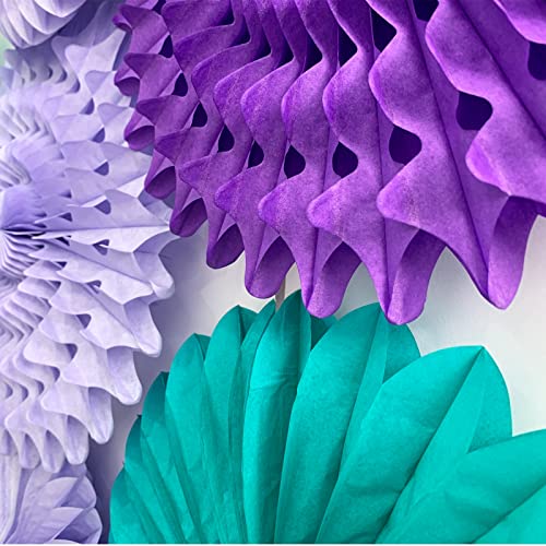 7Pcs Teal Purple Lavender Hanging Paper Fans Mermaid Birthday Under The Sea Party Little Girl Baby Shower Decorations (Purple Teal)