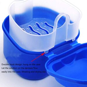 KISEER 2 Pack Colors Denture Bath Case Cup Box Holder Storage Soak Container with Strainer Basket for Travel Cleaning (Light Blue and Blue)