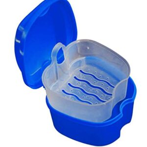 KISEER 2 Pack Colors Denture Bath Case Cup Box Holder Storage Soak Container with Strainer Basket for Travel Cleaning (Light Blue and Blue)