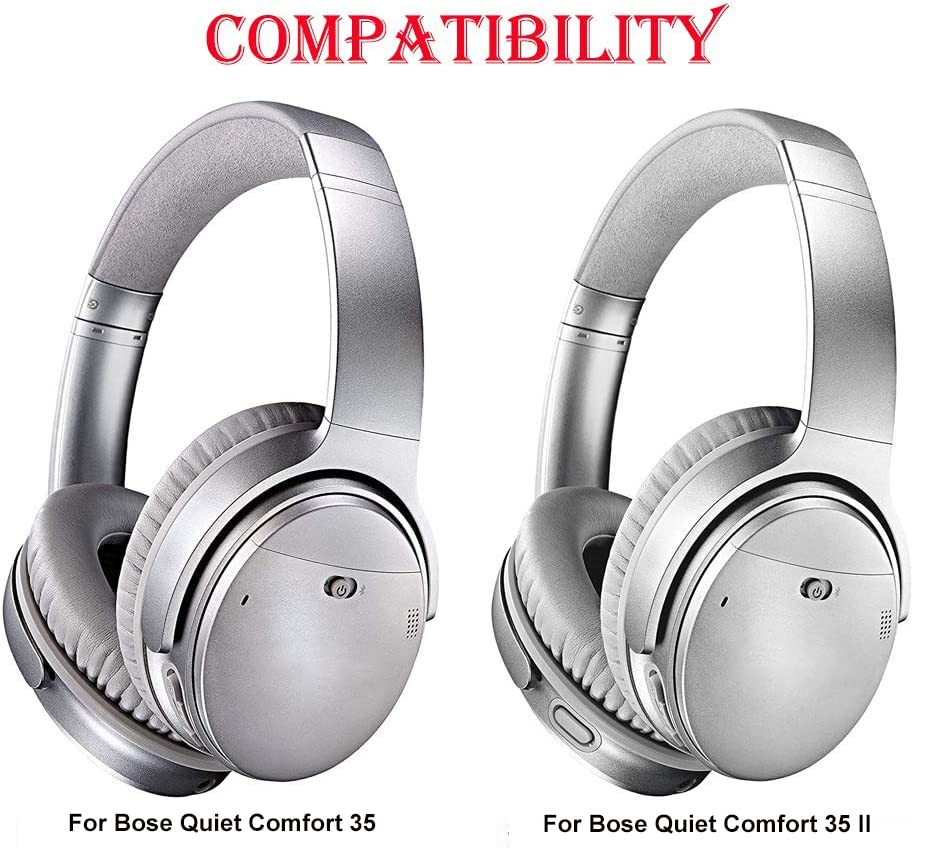 QC35 Replacement Ear Pads Ear Cushion Compatible with Bose Quiet Comfort 35 (QC35) and QuietComfort 35 II (QC35 II) Headphones (Silver)