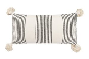 creative co-op cotton & chenille vertical grey stripes, tassels & solid cream back pillows, 1 count (pack of 1)