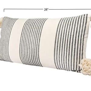 Creative Co-Op Cotton & Chenille Vertical Grey Stripes, Tassels & Solid Cream Back Pillows, 1 Count (Pack of 1)