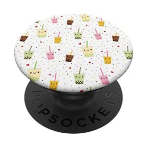 happy boba tea bubble tea milk tea - white phone accessory popsockets popgrip: swappable grip for phones & tablets