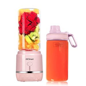 iocsmart portable personal size blender, usb rechargeable mini juicer blender for smoothies and shakes with 2 juice cup portable on the go travel sports kitchen (pink)