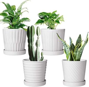 brajttt flower pots,6 inch succulent pots with drinage,indoor round planter pots with saucer,white cactus planters with hole,outdoor graden pots 4 pack