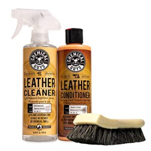 chemical guys spi_109_16b leather cleaner and conditioner complete leather care kit (2 - 16 fl oz bottles) + acc_s95 long bristle horse hair leather cleaning brush, 1 pack