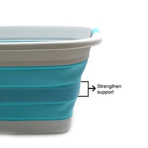 SAMMART 37L (9.77 Gallon) Collapsible Plastic Laundry Basket - Foldable Pop-Up Storage Container/Organizer - Portable Washing Tub - Space Saving Hamper/Basket (1, Grey/Bright Blue)