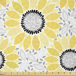 lunarable sunflower fabric by the yard, abstract shapes floral pattern stripe petals summer blossom illustration, stretch knit fabric for clothing sewing and arts crafts, 1 yard, black yellow
