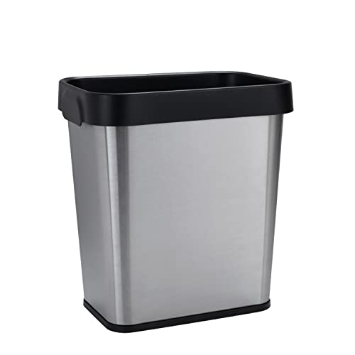 Bath Bliss 8 Liter Stainless Steel Waste Bin | Detachable Rim Hold Bag in Place | Bathroom Garbage | Office Trash Can | Rectangular Wastebasket