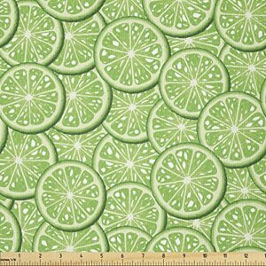 lunarable food fabric by the yard, bunch of sliced limes background yummy fruit fresh tropical vitamin picture print, stretch knit fabric for clothing sewing and arts crafts, 1 yard, fern green