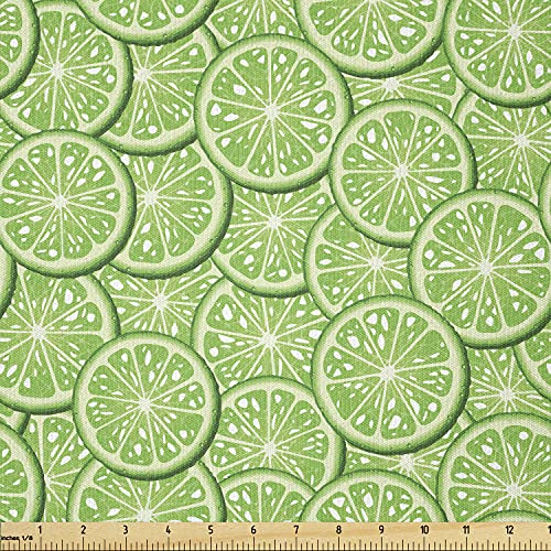 Lunarable Food Fabric by The Yard, Bunch of Sliced Limes Background Yummy Fruit Fresh Tropical Vitamin Picture Print, Stretch Knit Fabric for Clothing Sewing and Arts Crafts, 1 Yard, Fern Green