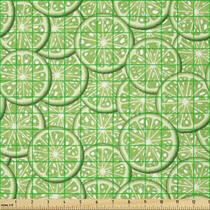 Lunarable Food Fabric by The Yard, Bunch of Sliced Limes Background Yummy Fruit Fresh Tropical Vitamin Picture Print, Stretch Knit Fabric for Clothing Sewing and Arts Crafts, 1 Yard, Fern Green