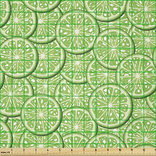 Lunarable Food Fabric by The Yard, Bunch of Sliced Limes Background Yummy Fruit Fresh Tropical Vitamin Picture Print, Stretch Knit Fabric for Clothing Sewing and Arts Crafts, 1 Yard, Fern Green