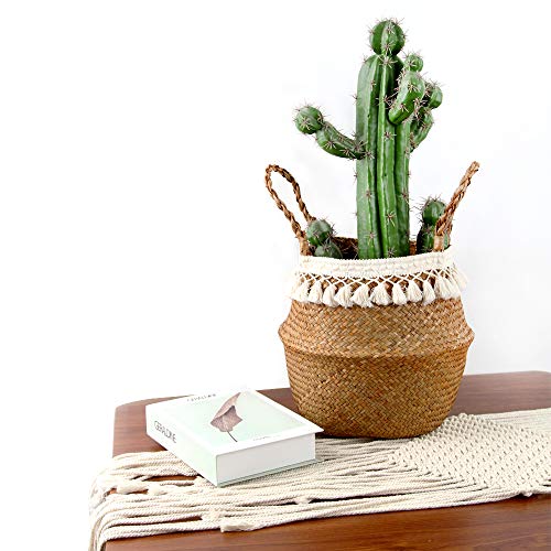 BlueMake Boho Woven Seagrass Belly Basket for Storage Plant Basket or Toy Basket Living Bathroom (Large, Beige)