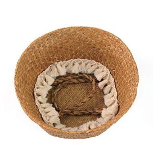 BlueMake Boho Woven Seagrass Belly Basket for Storage Plant Basket or Toy Basket Living Bathroom (Large, Beige)