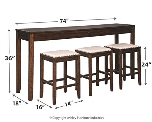 Signature Design by Ashley Rokane Urban Farmhouse Counter Height Dining Room Table Set with 3 Bar Stools, Brown