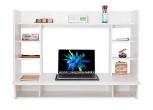 basicwise wall mount laptop office desk with shelves, white,