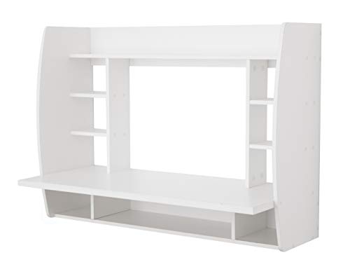 Basicwise Wall Mount Laptop Office Desk with Shelves, White,