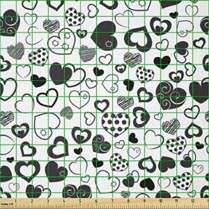 Lunarable Hearts Fabric by The Yard, Monochrome Love Theme with Various Art Styles Swirls Polka Dots Lines Scars, Stretch Knit Fabric for Clothing Sewing and Arts Crafts, 1 Yard, Black and White