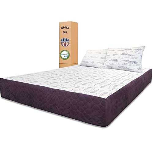 Sleep Touch Lavender Luxury -10inch, Made in USA, Gel-Infused Memory Foam Mattress & Pillows, CertiPUR-US Certified, Bed-in-a-Box (Eastern King)